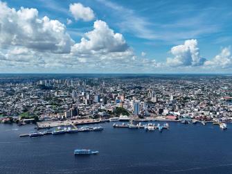 An aerial view of the city of Manaus, Brazil by the coast